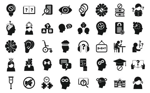 Learning disability icons set simple vector. Education insclusive Illustrazione stock