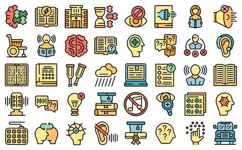 Learning disability icons set vector flat Stock Illustration
