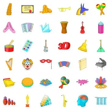 Learning drawing icons set, cartoon style Illustrazione stock