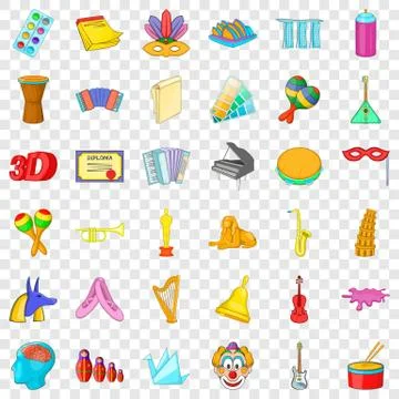 Learning drawing icons set, cartoon style Illustrazione stock