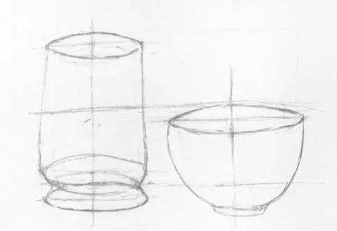 Learning drawing two bowls Foto stock