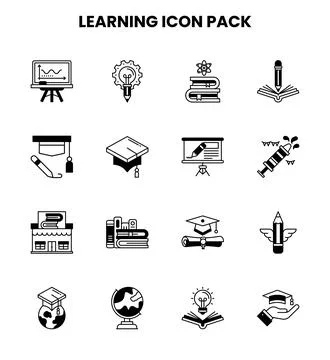 Learning DuoTone Set Icons Pack Stock Illustration