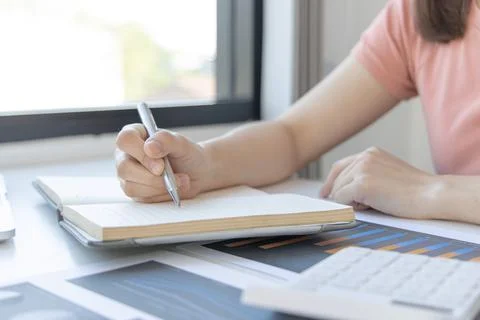 Learning during the virus spread, Asian young woman's online education is ana Stock Photos
