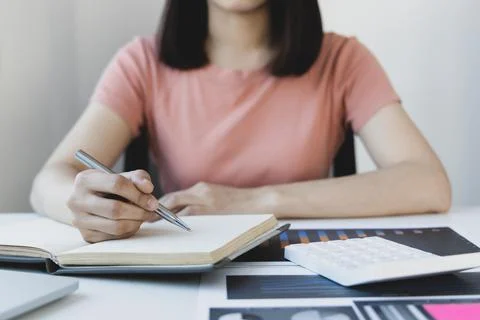 Learning during the virus spread, Asian young woman's online education is ana Stock Photos