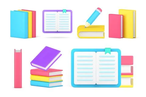 Learning education academic studying book textbook notepad knowledge set 3d.. Stock Illustration