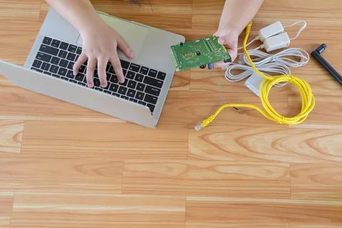 Learning with electronic components. STEM Education for kids Stock Photos
