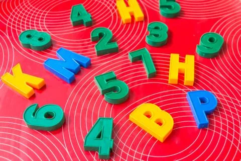 Learning elements.concept Image of magnetic numbers, education.Multicolored Stock Photos