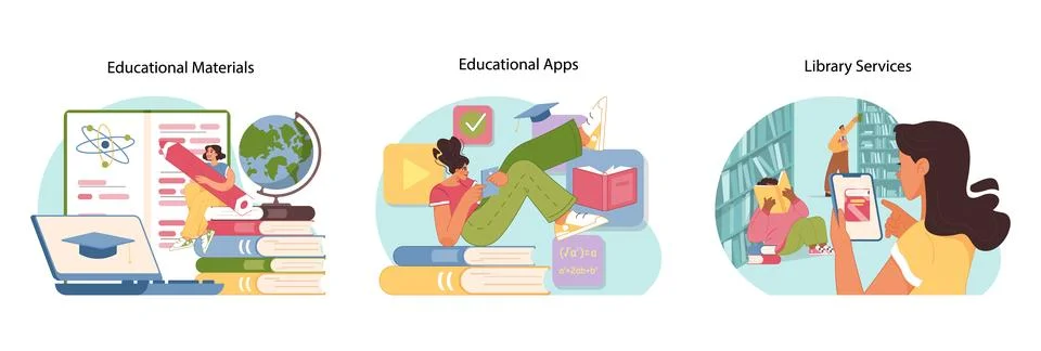 Learning essentials set. Flat vector illustration Stock Illustration