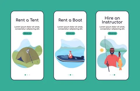 Learning to fish onboarding mobile app screen flat vector template Stock Illustration