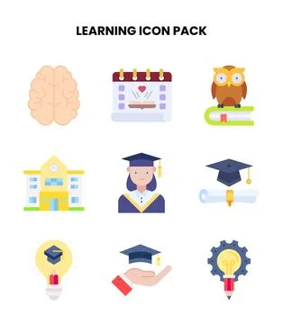 Learning Flat Bundle Icons Pack Ilustração Stock