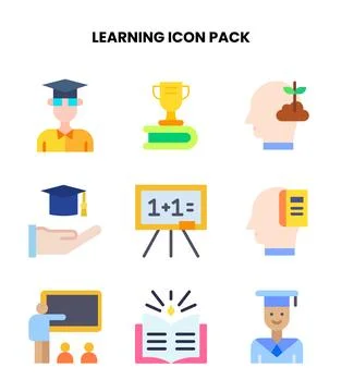 Learning Flat Bundle Icons Pack Ilustração Stock