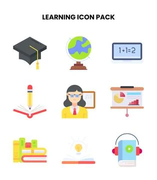Learning Flat Scalable Icons Pack 스톡 일러스트
