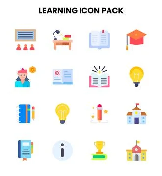 Learning Flat Set Icons Pack Stock Illustration