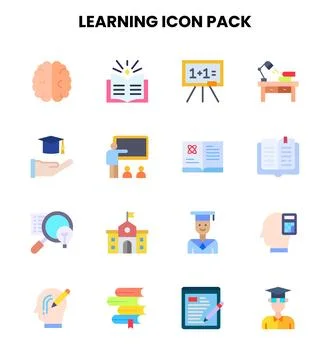 Learning Flat Set Icons Pack Stock Illustration