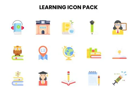 Learning Flat UI Icons Pack Ilustração Stock