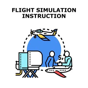 Learning flight simulation with instructor and virtual training Stock Illustration