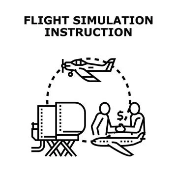 Learning flight simulation with instructor and virtual training Stock Illustration