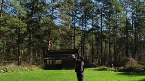 Learning to fly a drone in a park. Stock Footage 290002660