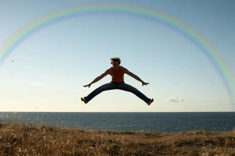 Learning to fly under rainbow Stockillustratie