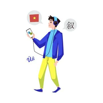 Learning foreign language online with application, vector illustration isolated. Stock Illustration