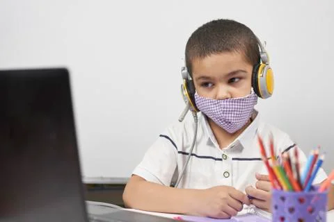 Learning foreign language online or distance education, e-learning concepts Stock Photos