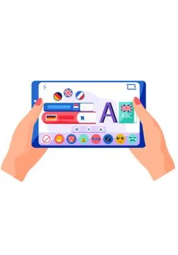Learning foreign language online. Screen with English and German dictionary Stock Illustration