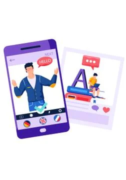 Learning foreign language online. Screen with English teacher. Messenger with Stock Illustration