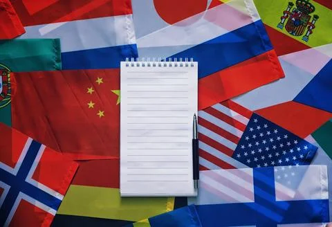 Learning foreign languages. Audio language courses. Background from countri.. Stock Photos