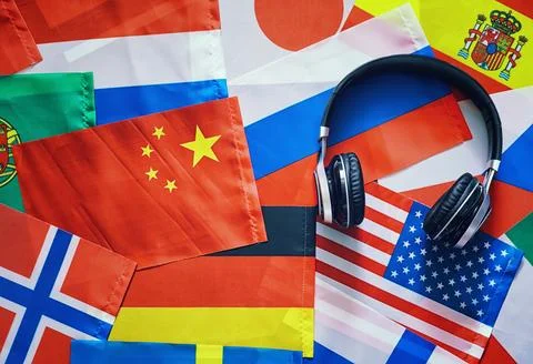 Learning foreign languages. Audio language courses. Background from countri.. Stock Photos