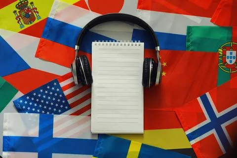 Learning foreign languages. Audio language courses. Background from countri.. Stock Photos