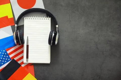 Learning foreign languages. Audio language courses. Background from countri.. Stock Photos