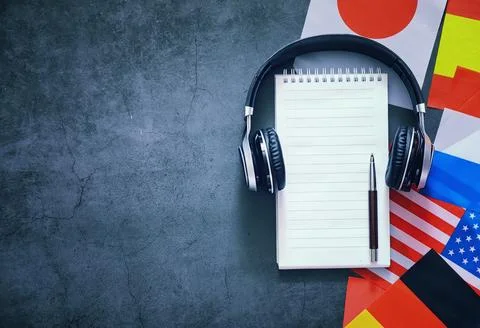 Learning foreign languages. Audio language courses. Background from countri.. Stock Photos