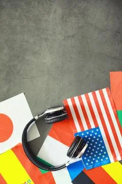 Learning foreign languages. Audio language courses. Background from countri.. Stock Photos