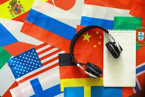 Learning foreign languages. Audio language courses. Background from countri.. Stock Photos