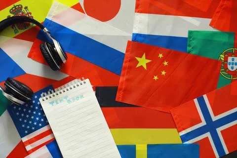 Learning foreign languages. Audio language courses. Background from countri.. Stock Photos