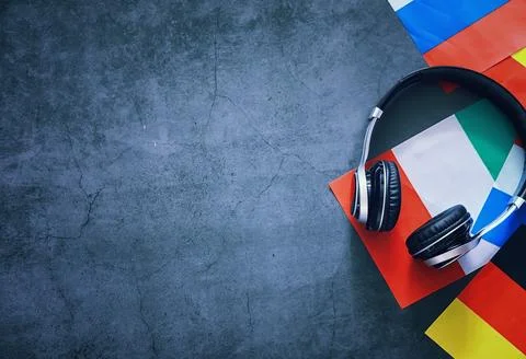 Learning foreign languages. Audio language courses. Background from countri.. Stock Photos