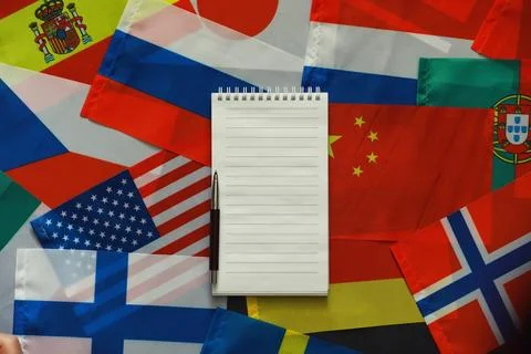 Learning foreign languages. Audio language courses. Background from countri.. Stock Photos