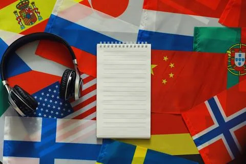 Learning foreign languages. Audio language courses. Background from countri.. Stock Photos