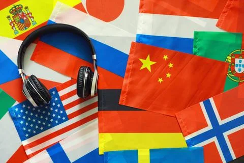Learning foreign languages. Audio language courses. Background from countri.. Stock Photos