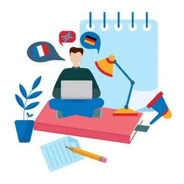 Learning foreign languages concept. Online learning. language courses Stock Illustration