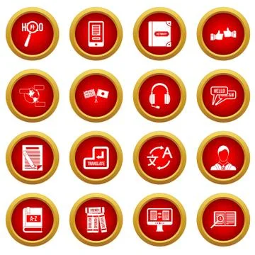 Learning foreign languages icon red circle set 스톡 일러스트