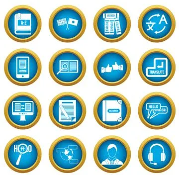 Learning foreign languages icons blue circle set 스톡 일러스트