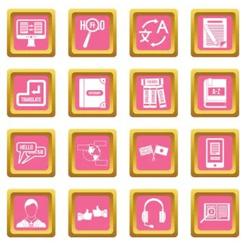 Learning foreign languages icons pink 스톡 일러스트