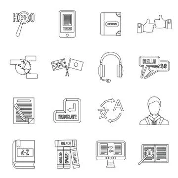 Learning foreign languages icons set outline style 스톡 일러스트