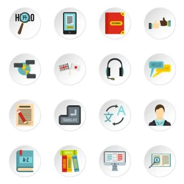 Learning foreign languages icons set, flat style Stock Illustration