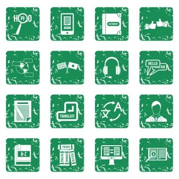 Learning foreign languages icons set grunge 스톡 일러스트