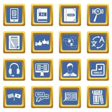 Learning foreign languages icons set blue 스톡 일러스트
