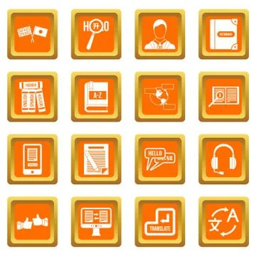 Learning foreign languages icons set orange 스톡 일러스트