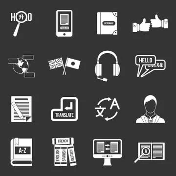 Learning foreign languages icons set grey vector 스톡 일러스트