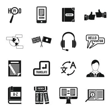 Learning foreign languages icons set, simple style 스톡 일러스트